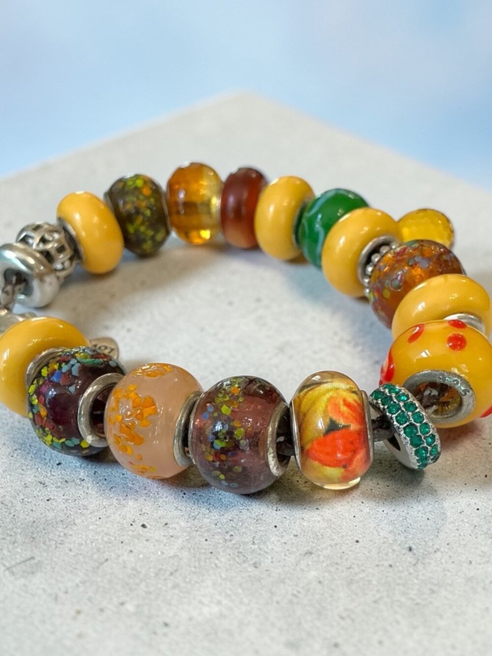 Handcrafted Beaded Charm Bracelet With Sterling Silver Clasp 7.5" Long Featuring - Picture 2 of 6